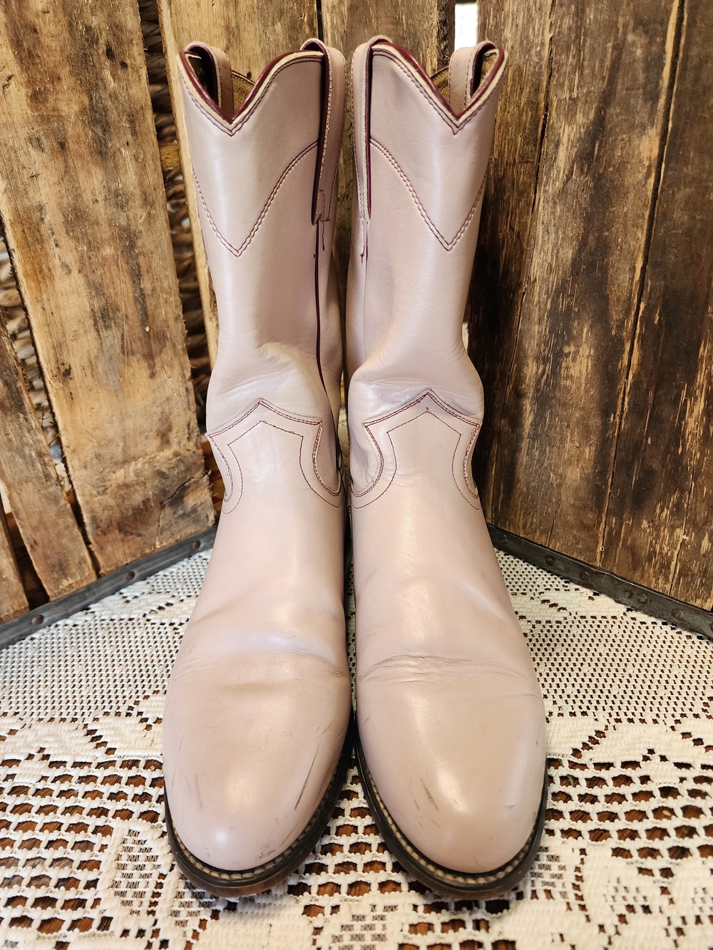Women's Vintage Justin Diamond J Pearl Leather Roper Cowboy Boots 6 B